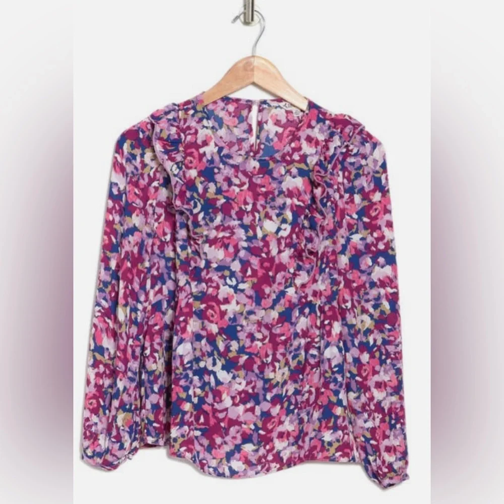Nanette Lepore Carmine Blouse Ruffles Bold Floral Print NWT - Picture 3 of 10